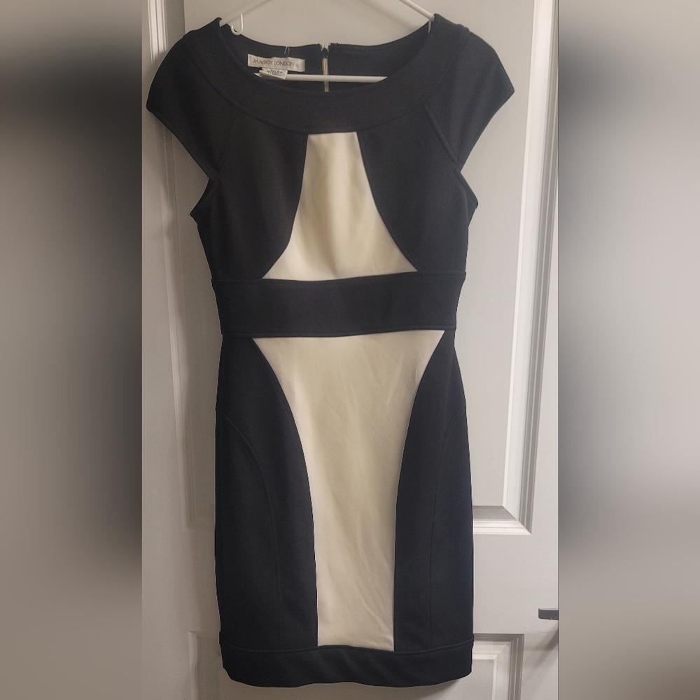 Maggie London Color Block Black Cream Women Size 8 Cap Sleeve FLAWLESS